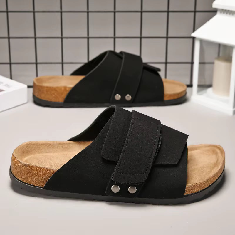 Men's Slide Sandals – Wide Strap Suede Look
