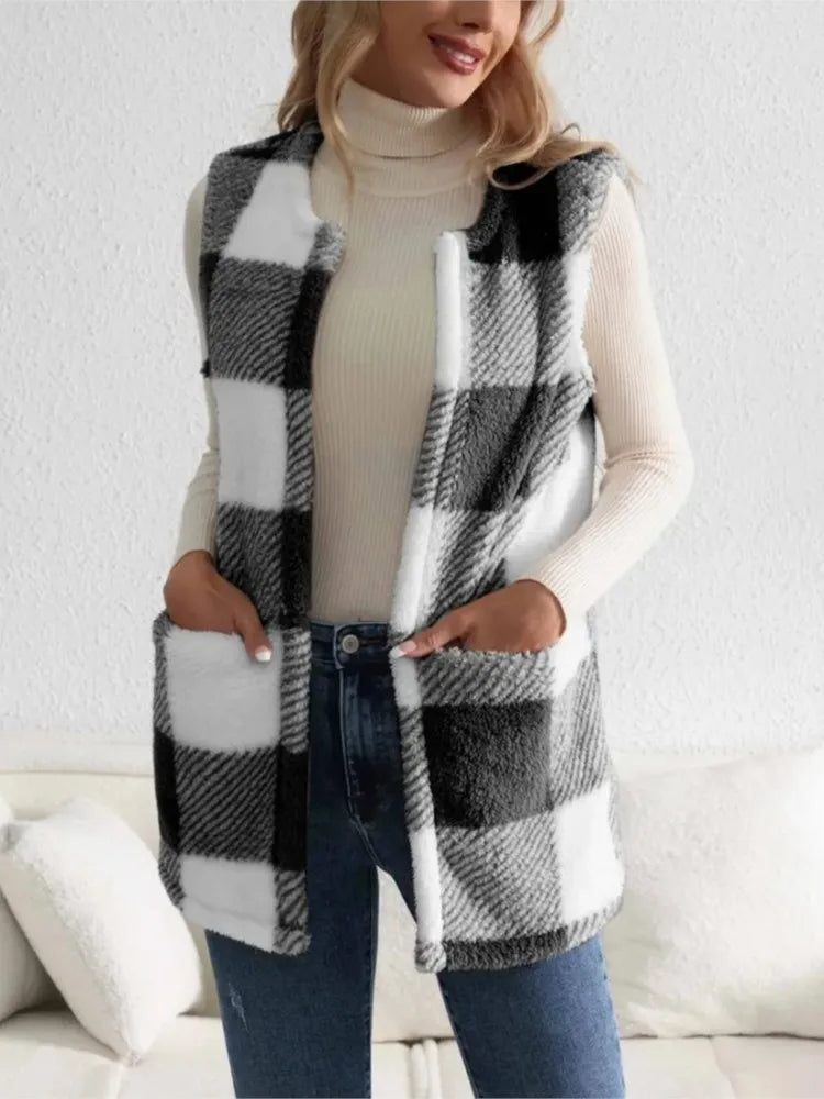 Women's Open Front Check Vest