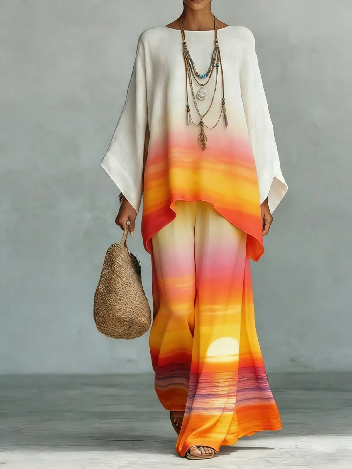 Women's Printed Wide Leg Two Piece
