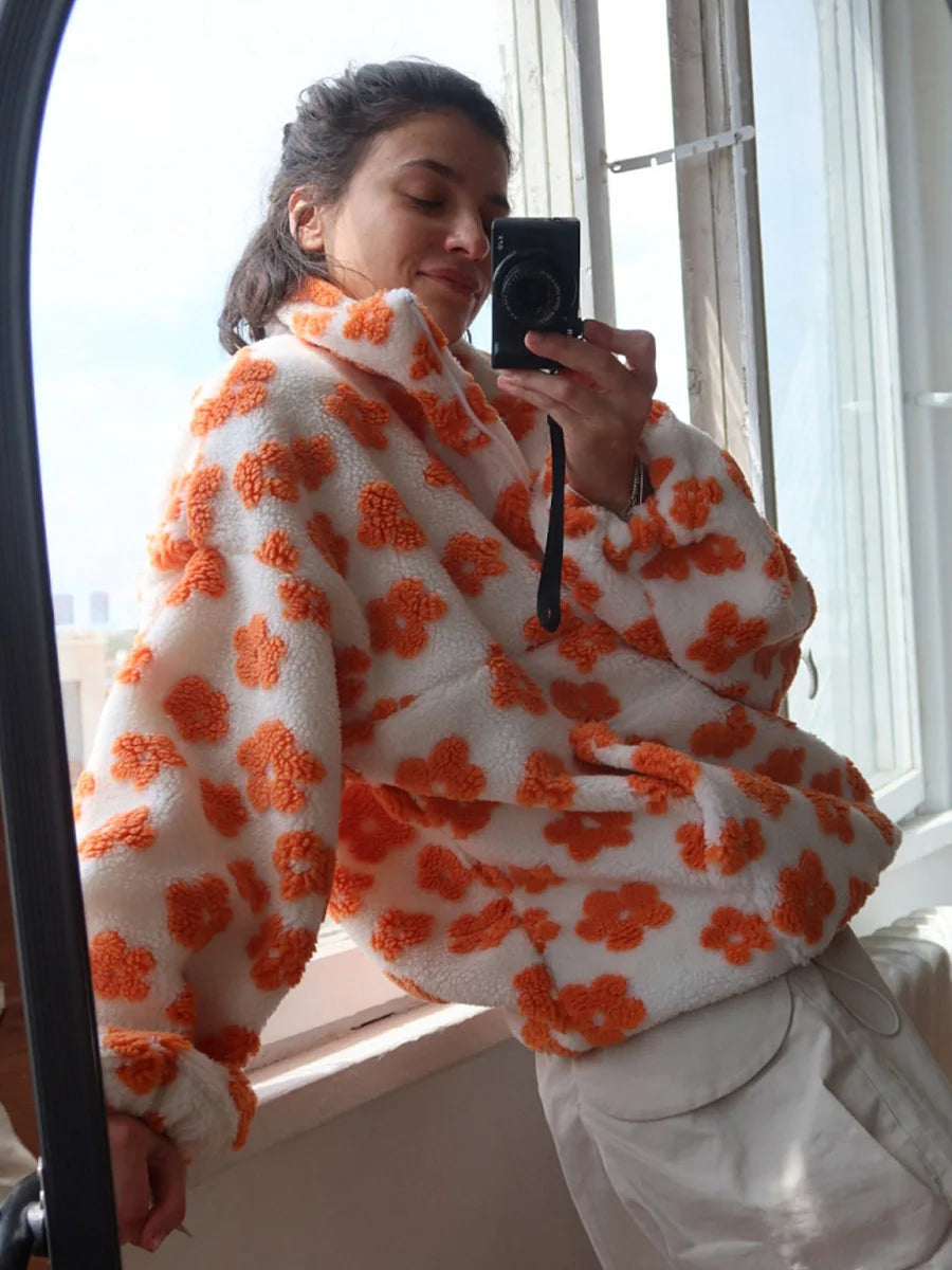 Women's Floral Half Zip Sherpa Top