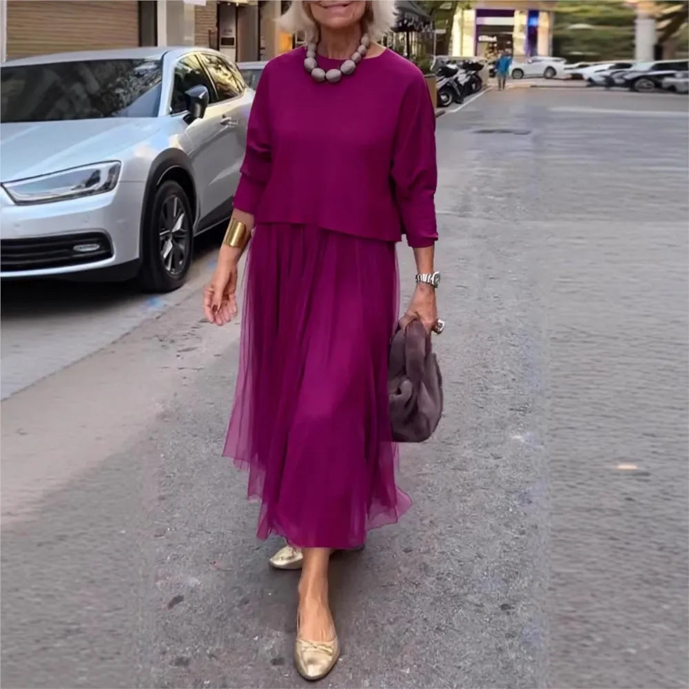 Women's Long Dress with Mesh Panels