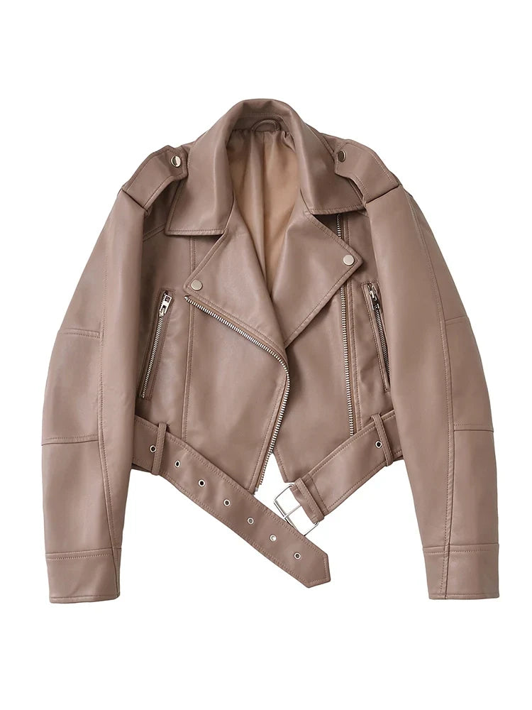 Women's Short Belted Biker Jacket