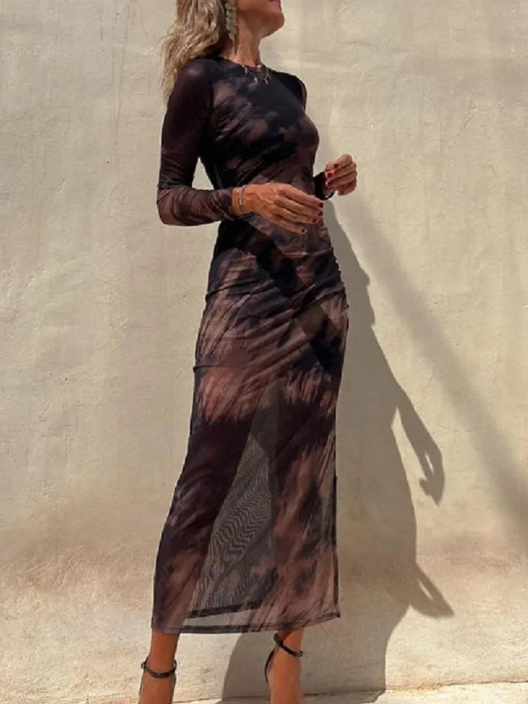 Women's Long Sleeve Mesh Midi