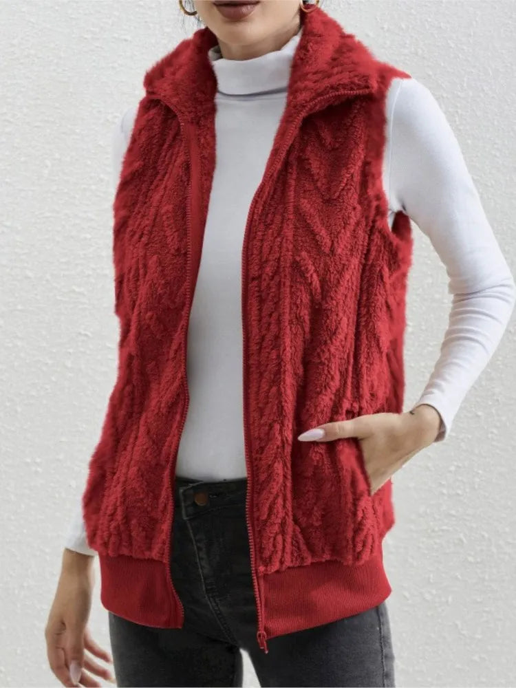 Women's Lapel Collar Plush Vest