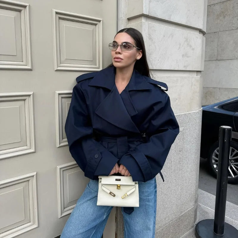 Women's Wide Shoulder Cropped Trench