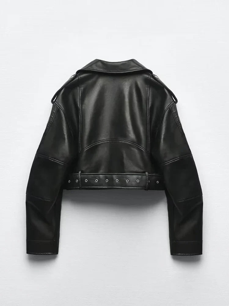 Women's Short Belted Biker Jacket