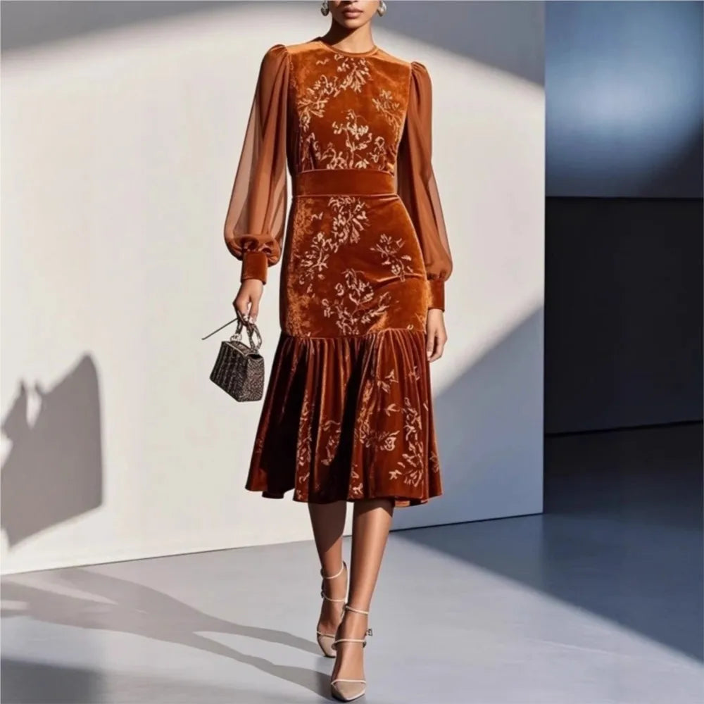 Women's Lantern Sleeve Velvet Dress