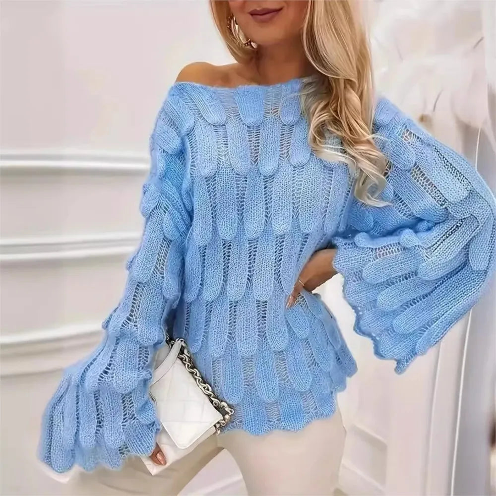 Women's Slash Neck Feather Knit