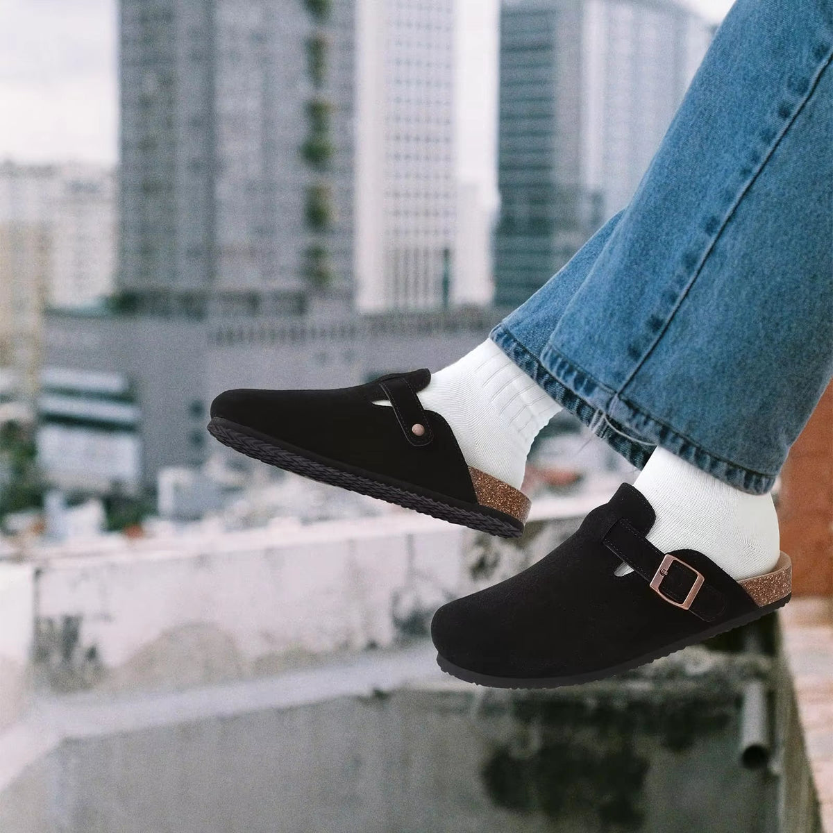 Men's Supportive Cork Clogs – Suede Buckle