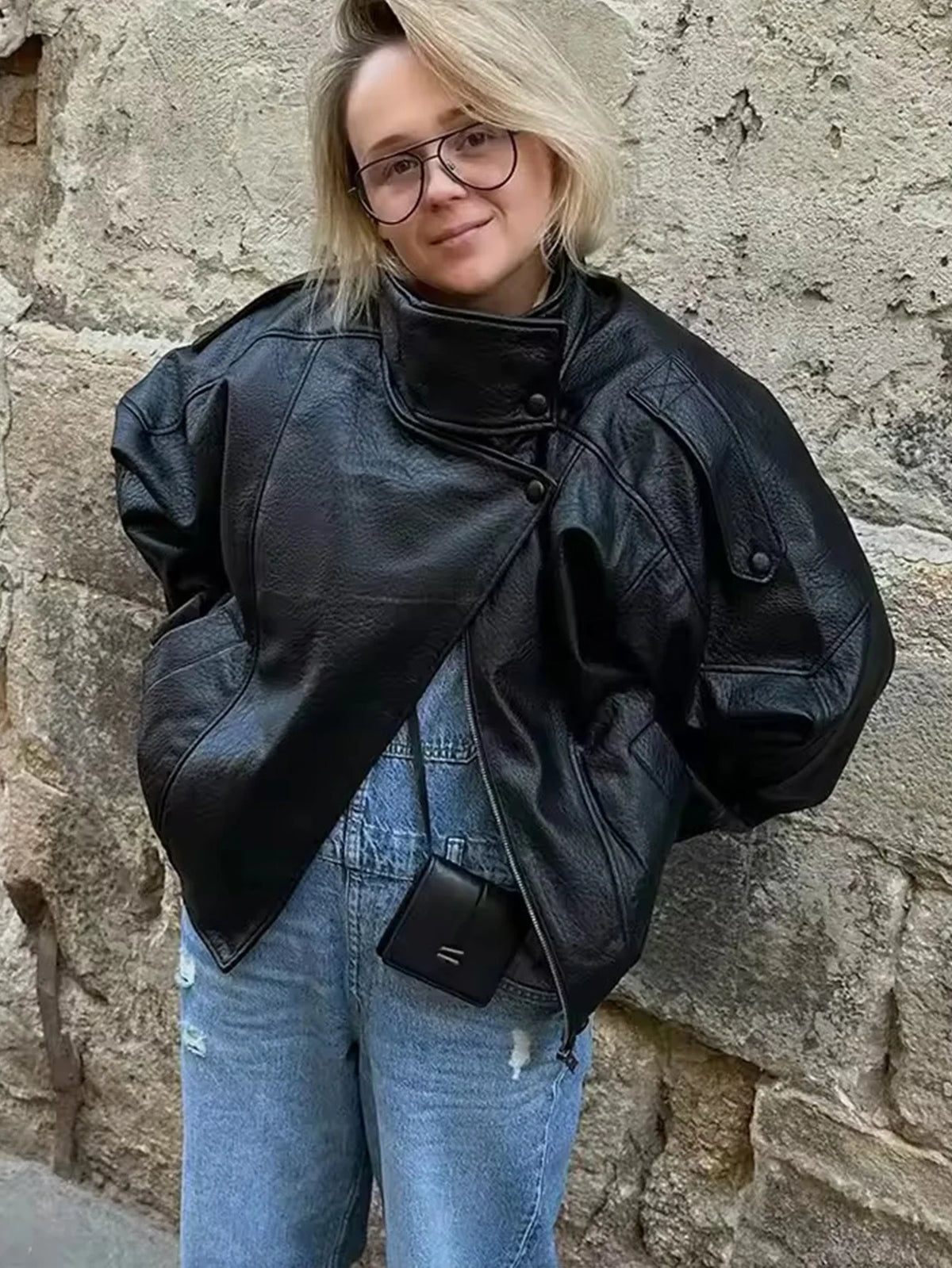 Women's Oversized Leather Look Jacket