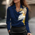 Women's Slim Printed Swing Collar Top