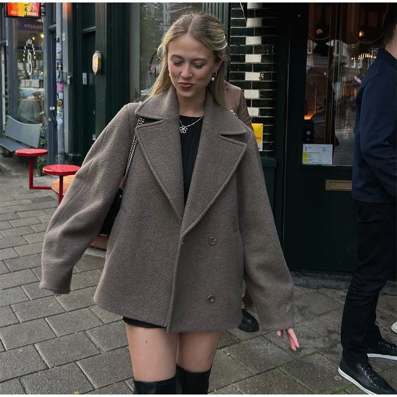 Women's Pleated Lapel Wool Jacket