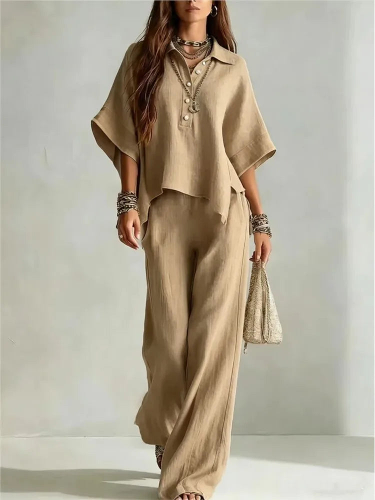 Women's Wide Leg Shirt Two Piece