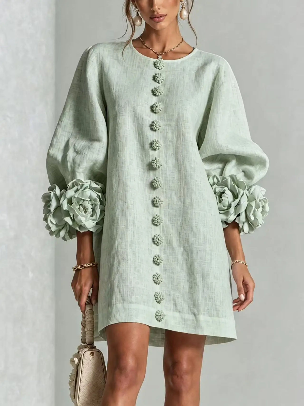 Women's Lantern Sleeve Linen Mini