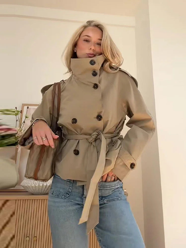 Women's Cropped Trench with Belt
