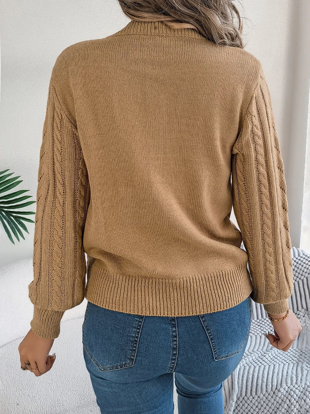 Women's Round Neck Openwork Knit