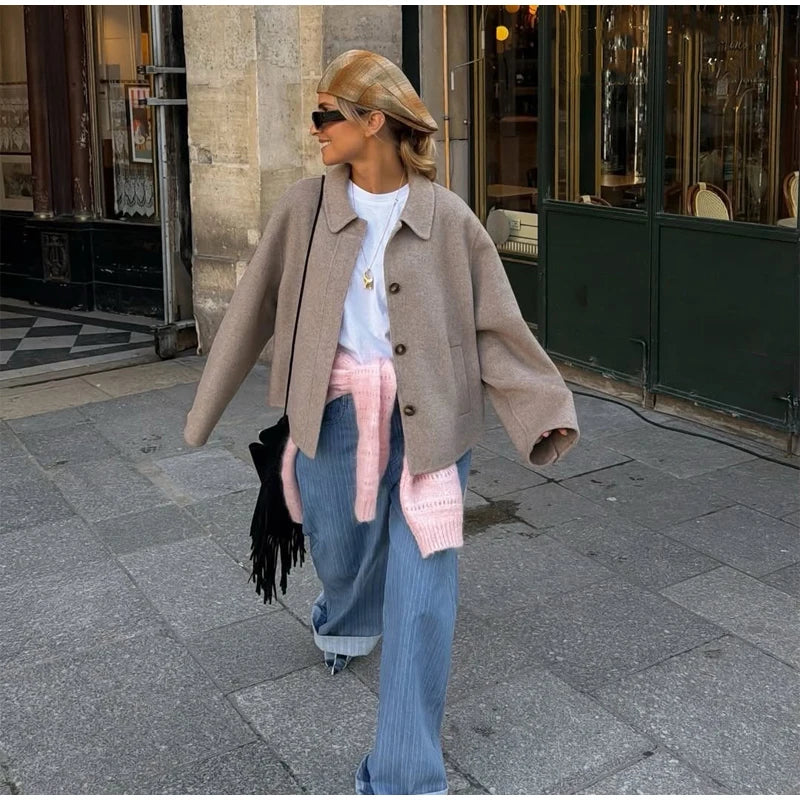 Women's Pleated Lapel Wool Jacket