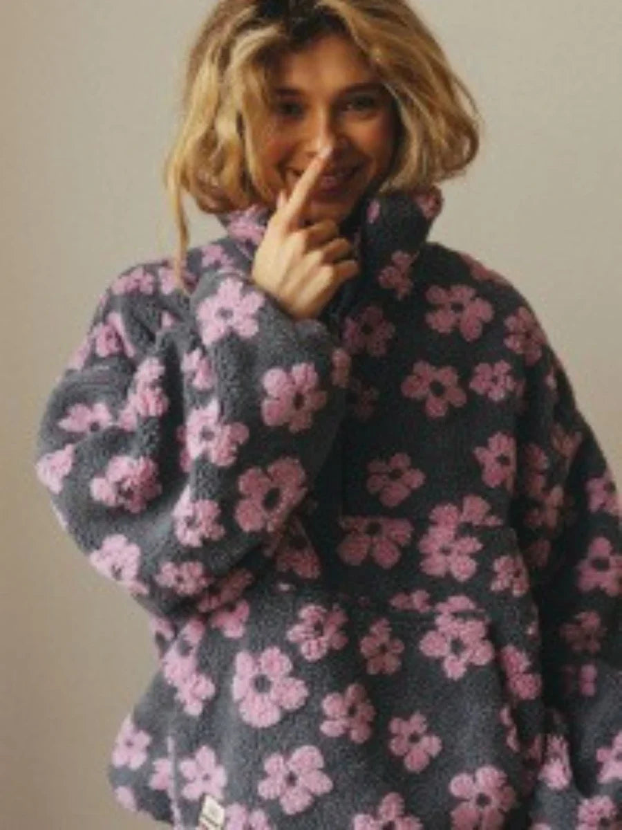 Women's Floral Half Zip Sherpa Top