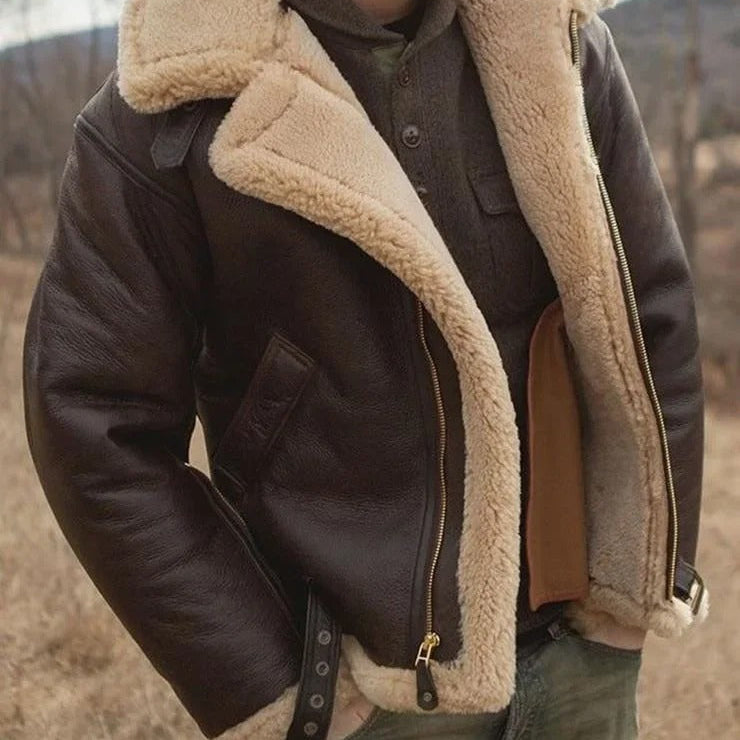 Shearling Aviator Jacket with Adjustable Fit and Vintage Style – Genuine Sheepskin Outerwear 0