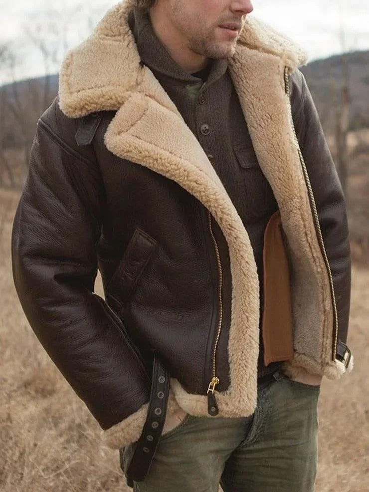 Shearling Aviator Jacket with Adjustable Fit and Vintage Style – Genuine Sheepskin Outerwear 0