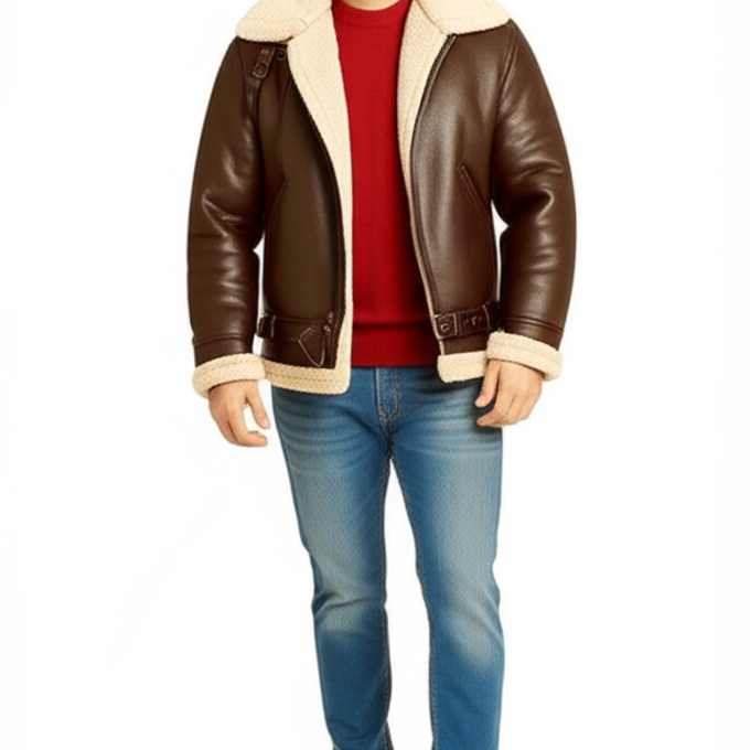 Shearling Aviator Jacket with Adjustable Fit and Vintage Style – Genuine Sheepskin Outerwear 1