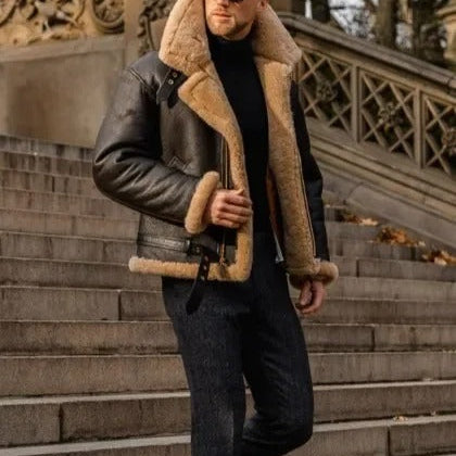 Shearling Aviator Jacket with Adjustable Fit and Vintage Style – Genuine Sheepskin Outerwear 2