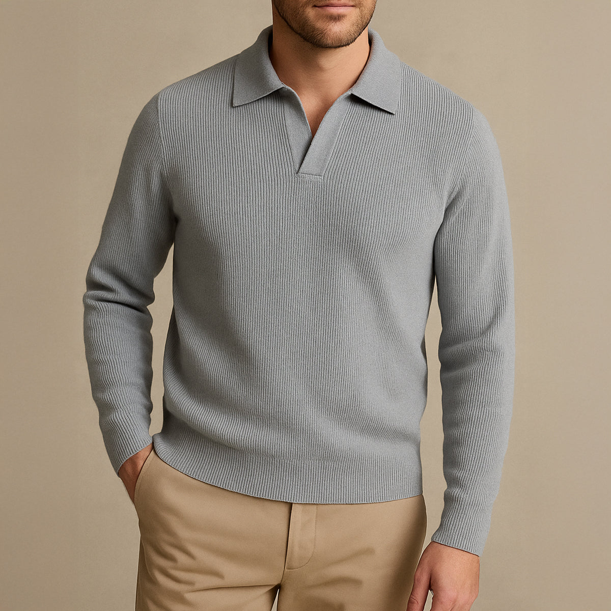 The Portofino Knitted Long Sleeve Polo Sweater for Men Open Collar