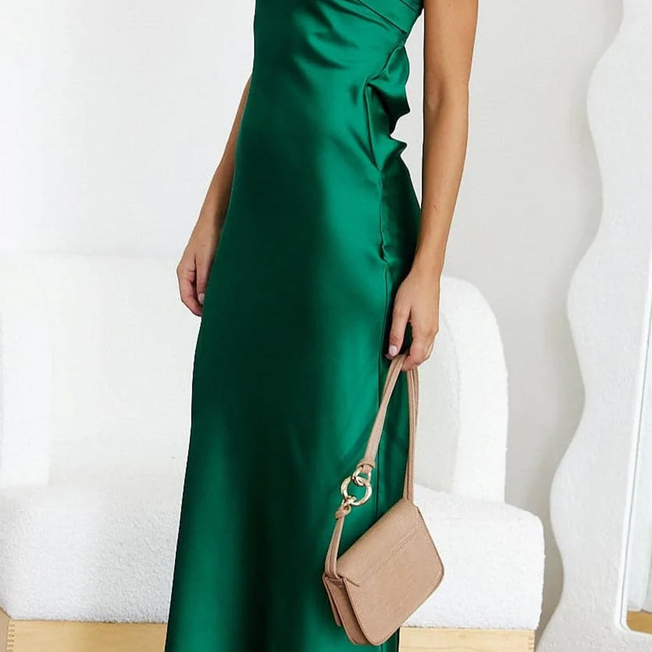 Women's Off Shoulder Satin Maxi Dress