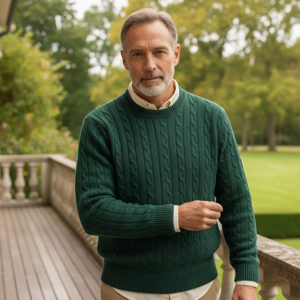 The Versailles Cashmere Merino Wool Knit Sweater for Men Green