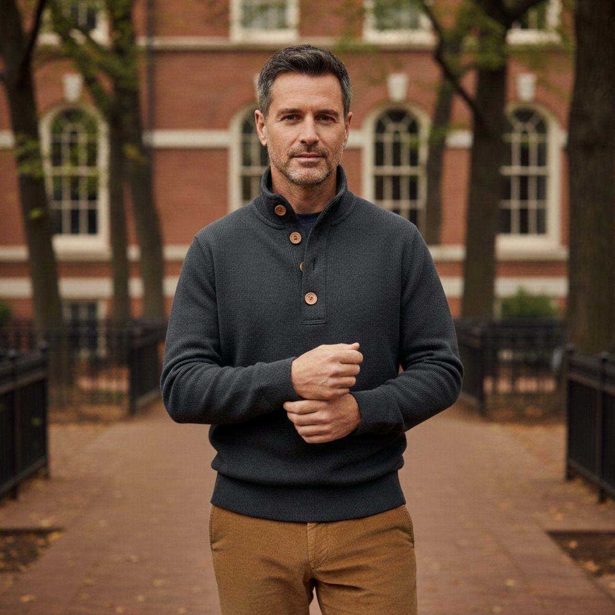 The Waldorf Men’s Gray Luxury Button Neck Knit Sweaters
