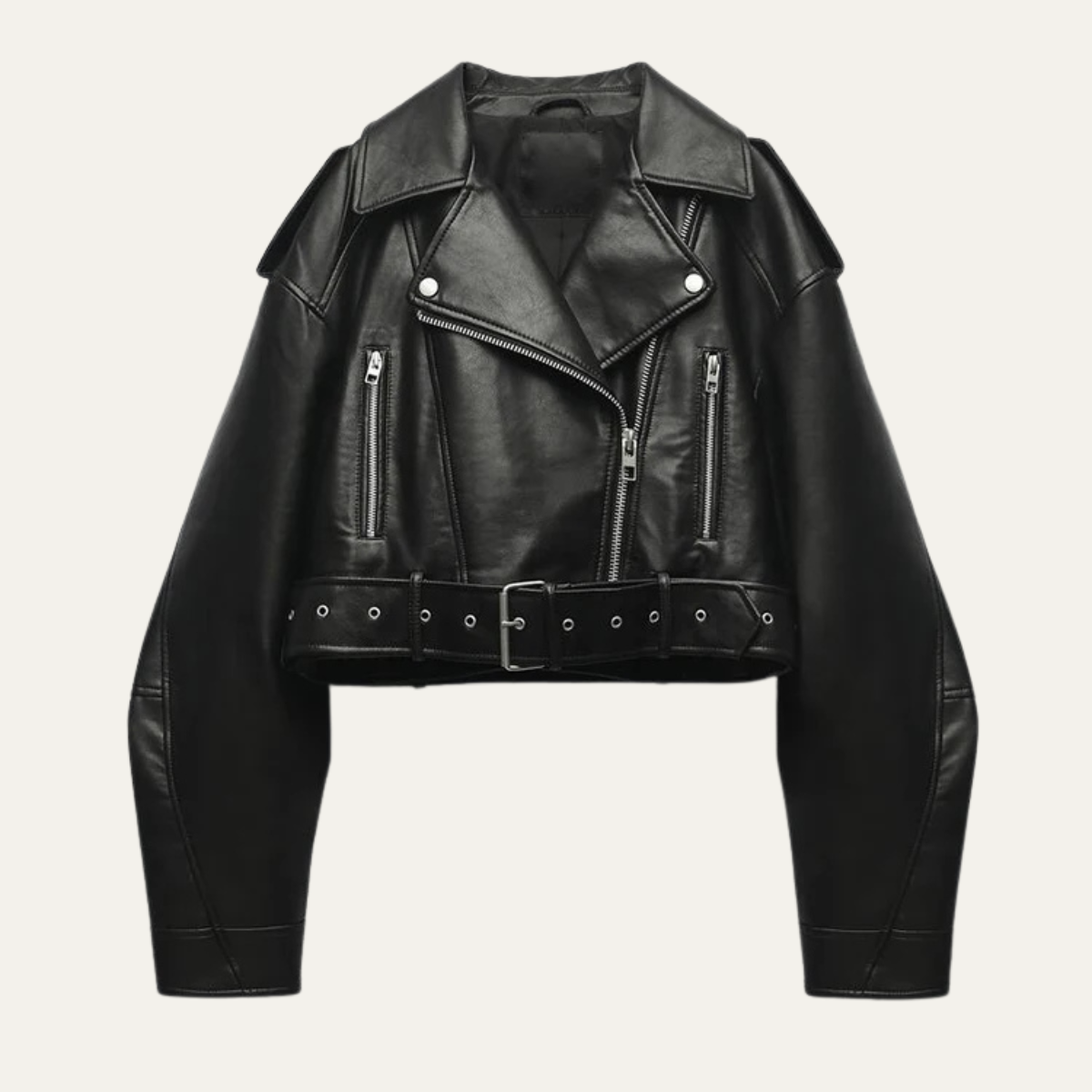 Women's Short Belted Biker Jacket