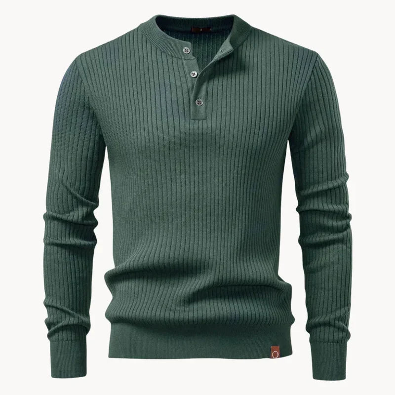 The Taormina Men's Ribbed Henley Knit Sweater