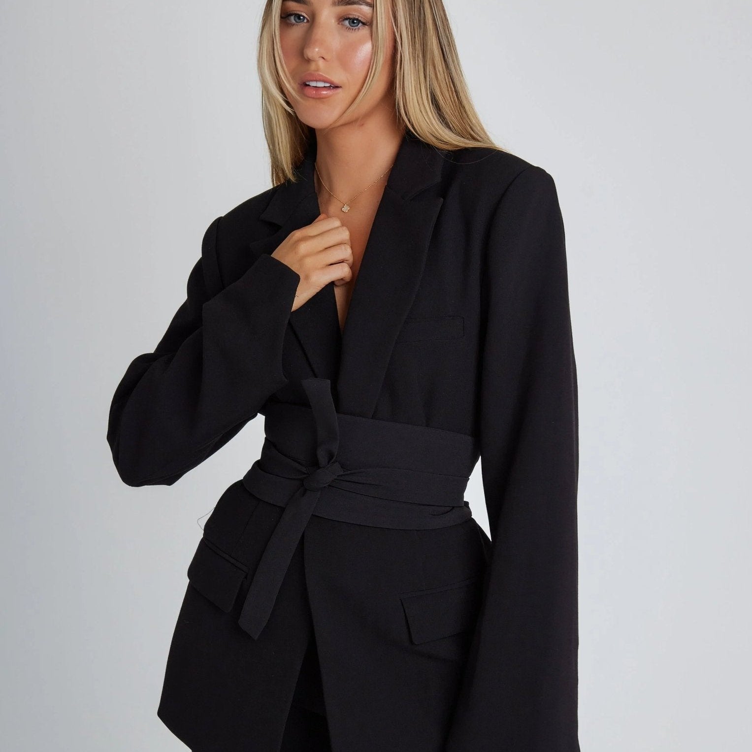 Women's Belted Blazer with Tie Waist