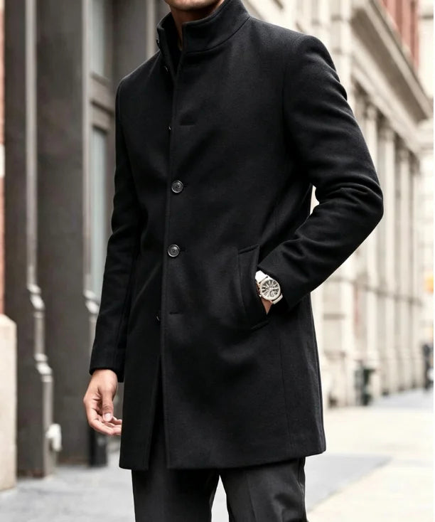 Men's Funnel Neck Wool Coat