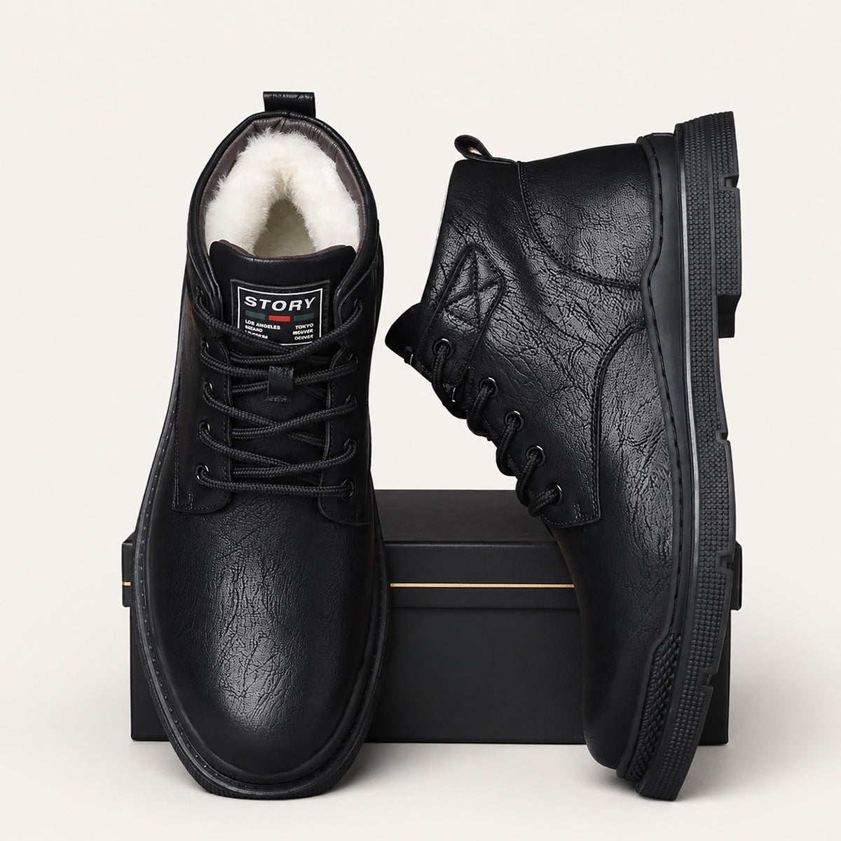 Men’s Classic Lace Up Leather Ankle Snow Boots