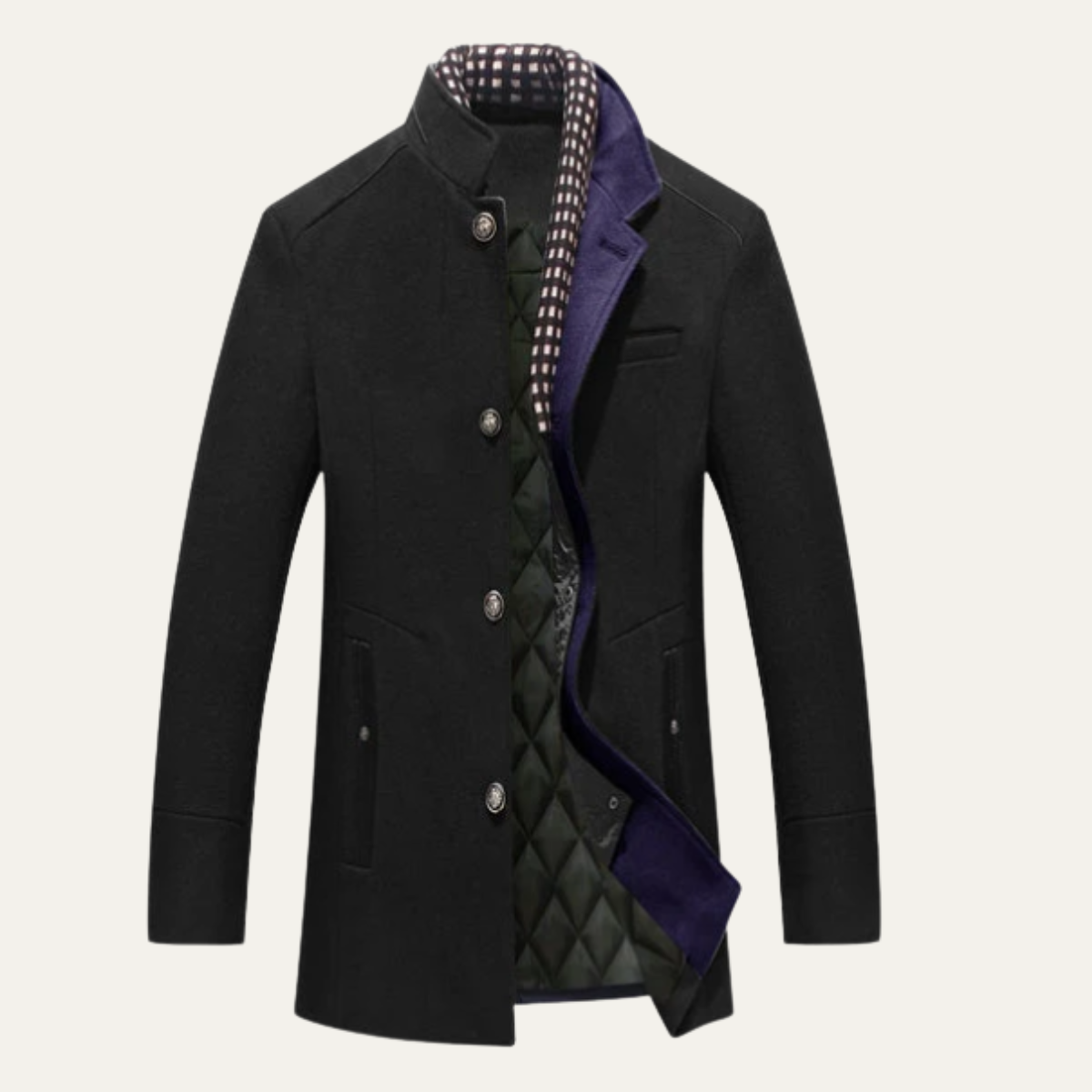 Men’s Elegant Classic Wool Coat with Quilted Lining