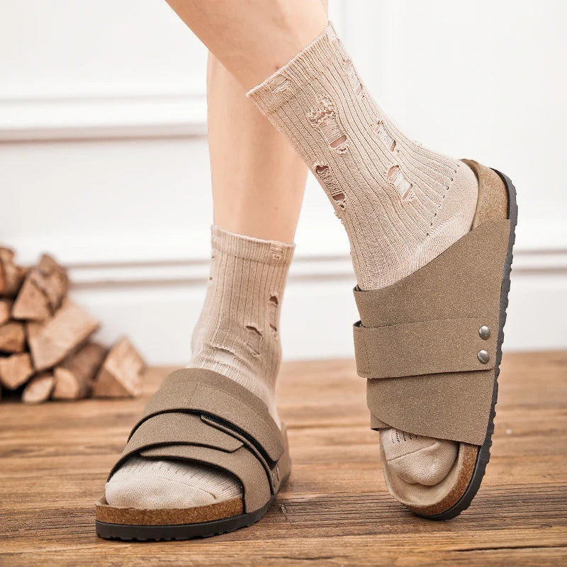 Men's Slide Sandals – Wide Strap Suede Look