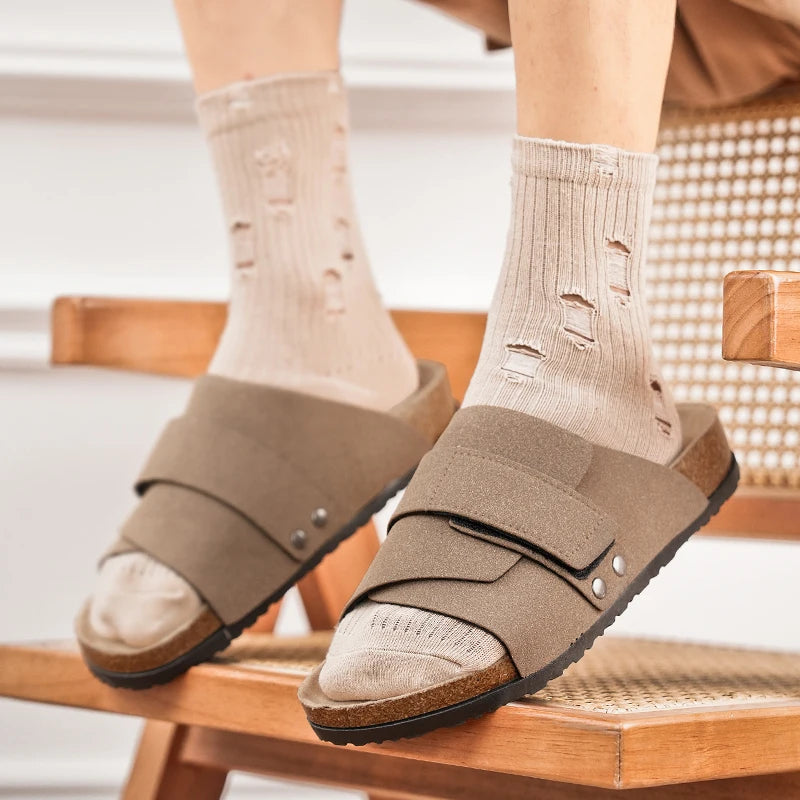 Men's Slide Sandals – Wide Strap Suede Look