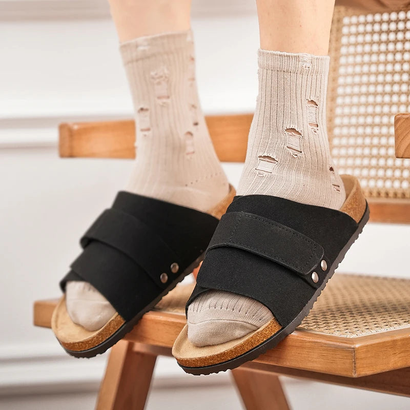 Men's Slide Sandals – Wide Strap Suede Look