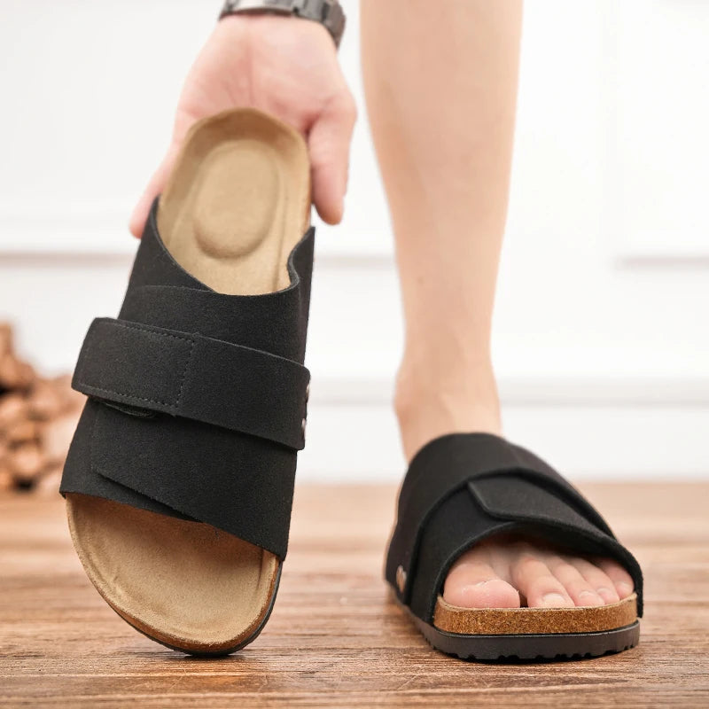 Men's Slide Sandals – Wide Strap Suede Look