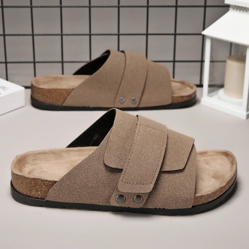 Men's Slide Sandals – Wide Strap Suede Look