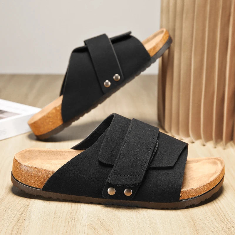 Men's Slide Sandals – Wide Strap Suede Look