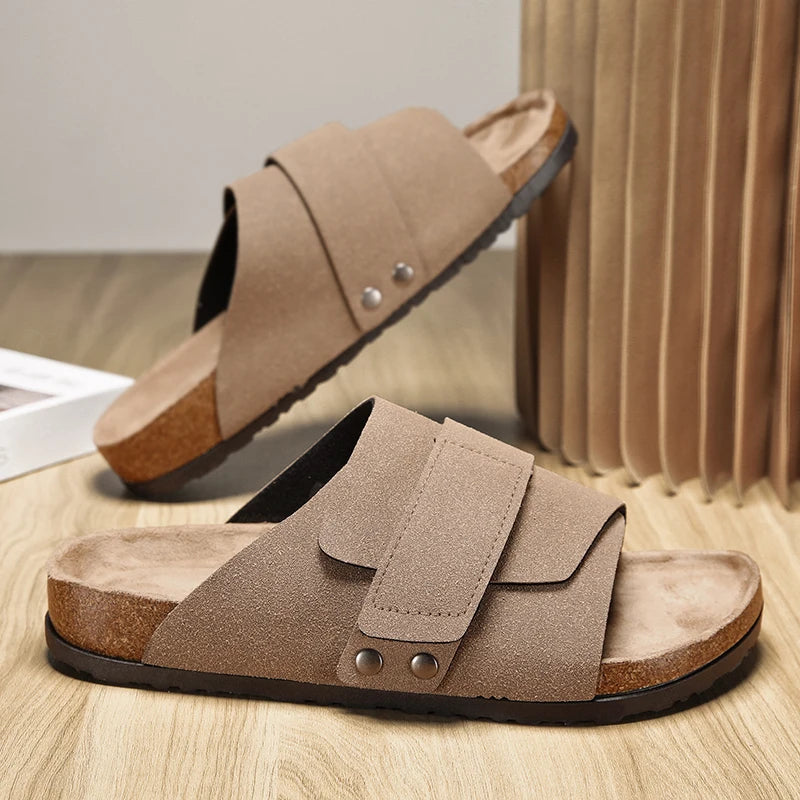 Men's Slide Sandals – Wide Strap Suede Look