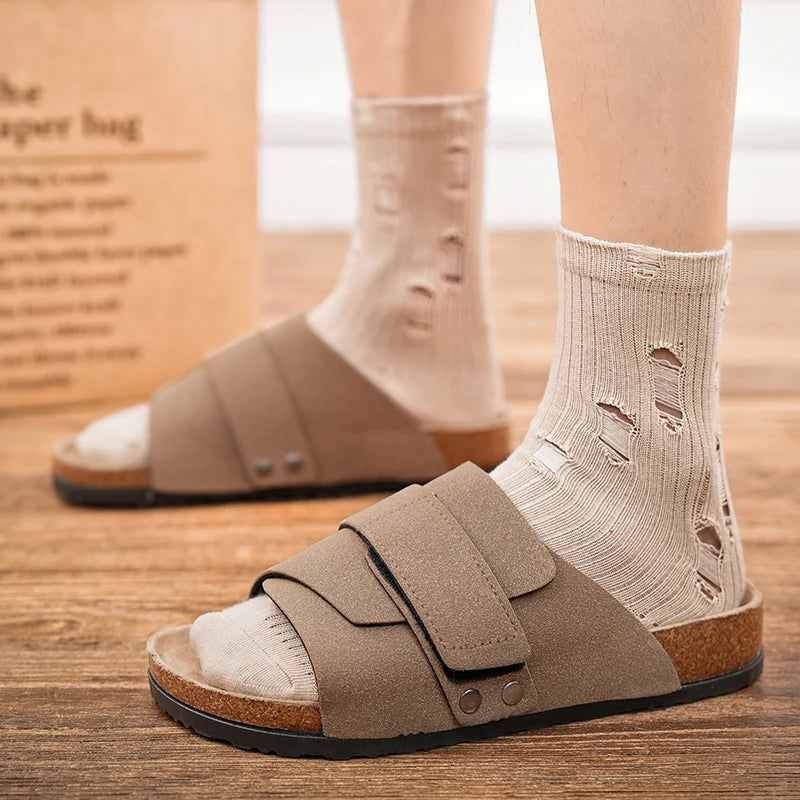 Men's Slide Sandals – Wide Strap Suede Look