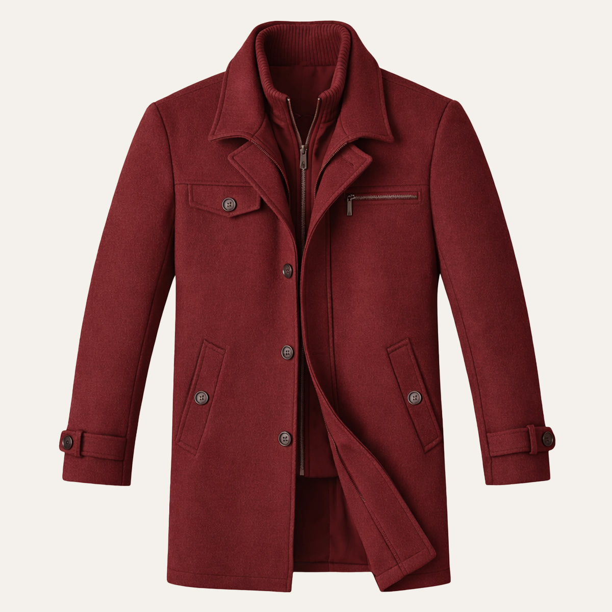 Men’s Smart Wool Blend Jacket with Zipper and Button Closure