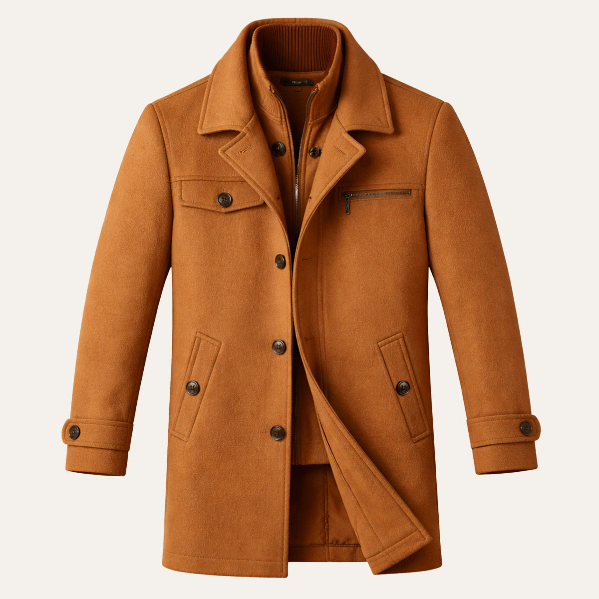 Men’s Smart Wool Blend Jacket with Zipper and Button Closure