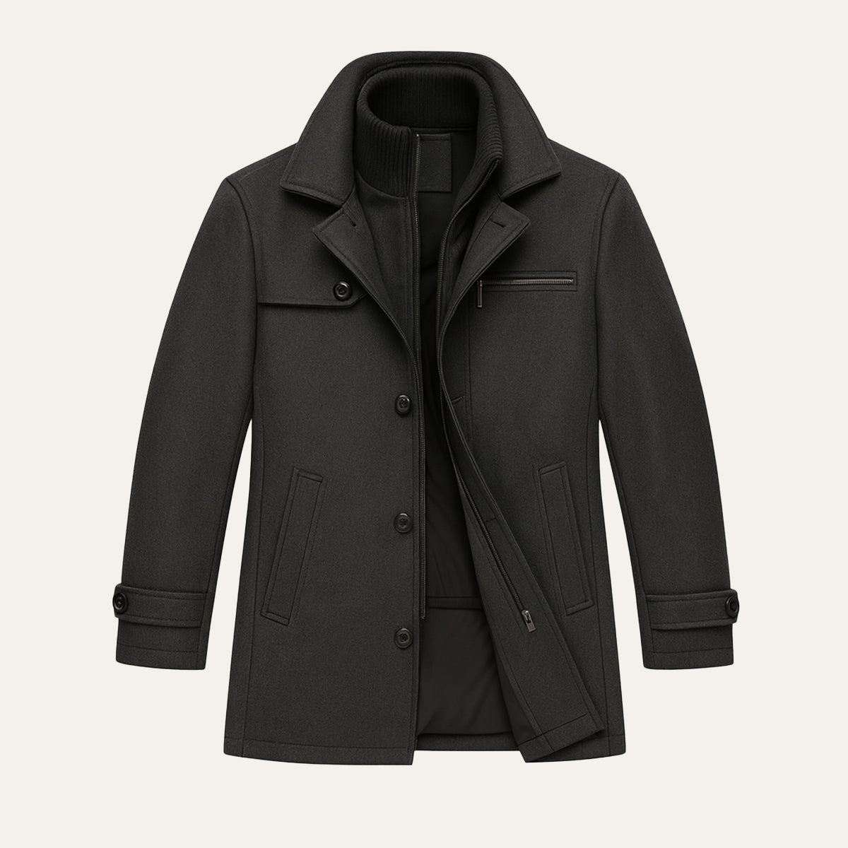 Men’s Waterproof Casual Long Jacket with Adjustable Cuffs