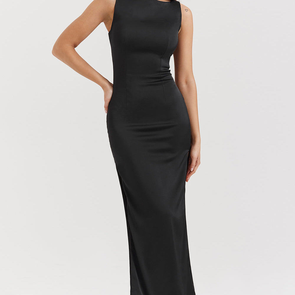 Women's Minimal Black Sleeveless Evening Gown