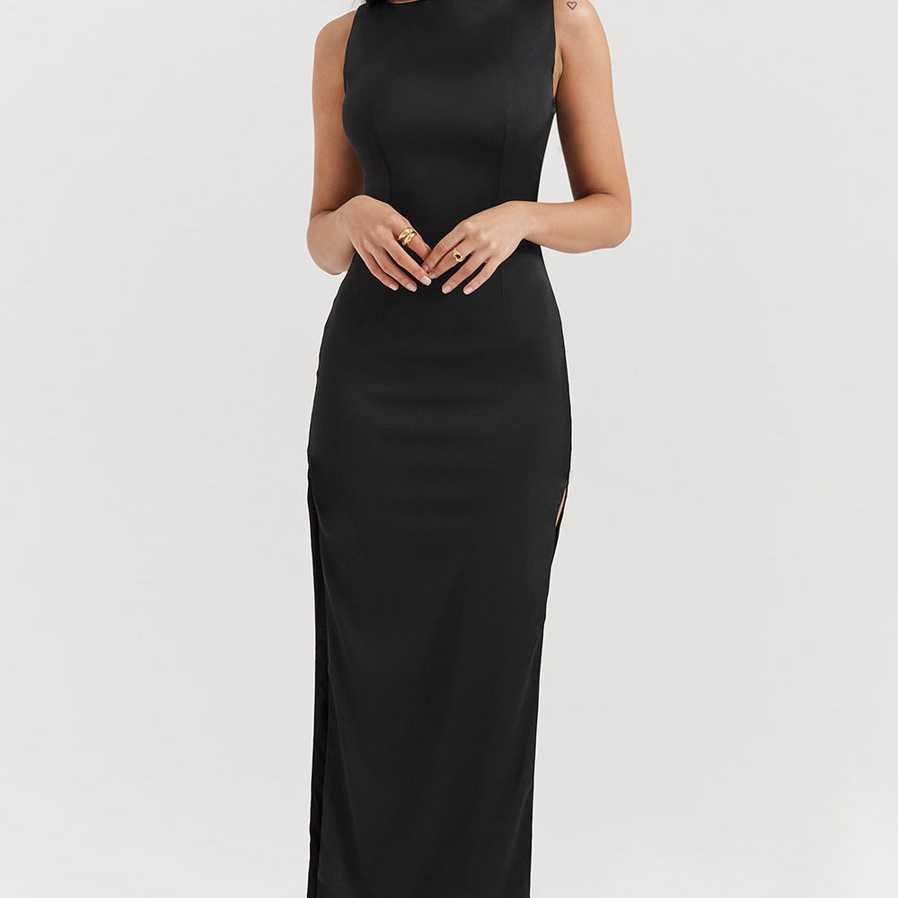 Women's Minimal Black Sleeveless Evening Gown