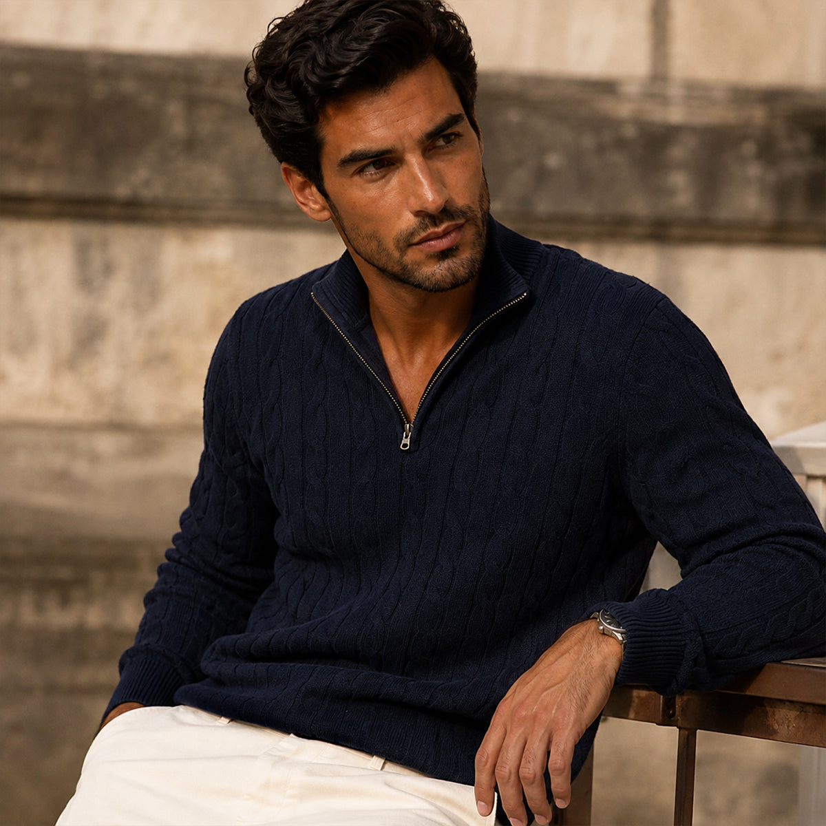 The St. Moritz Cable Knit Zipper Sweater for Men Old Money Style